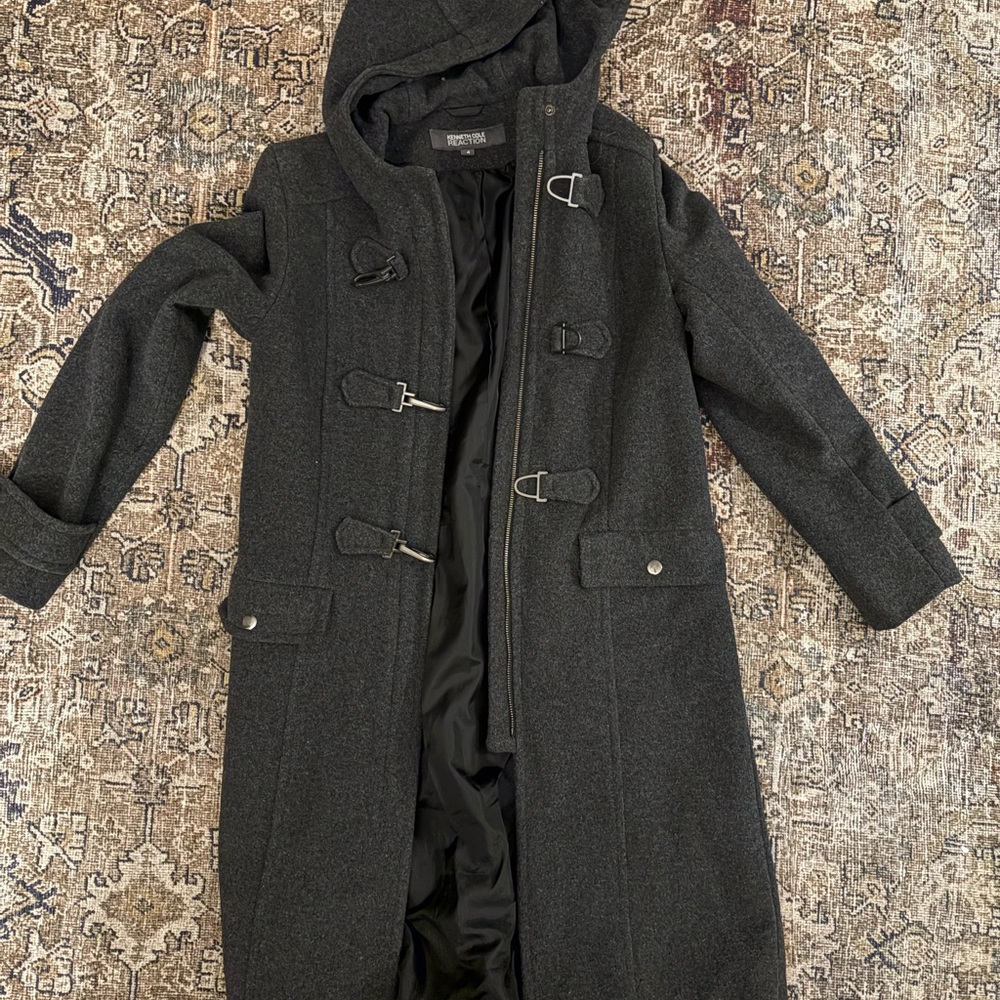 Kenneth Cole Charcoal Hooded Toggle Coat